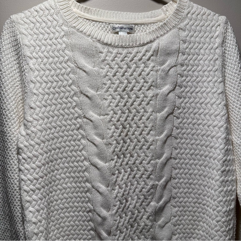 Croft & Barrow 100% Cotton White Crew Neck Knit Sweater Thick Cozy Warm EUC - Picture 6 of 15
